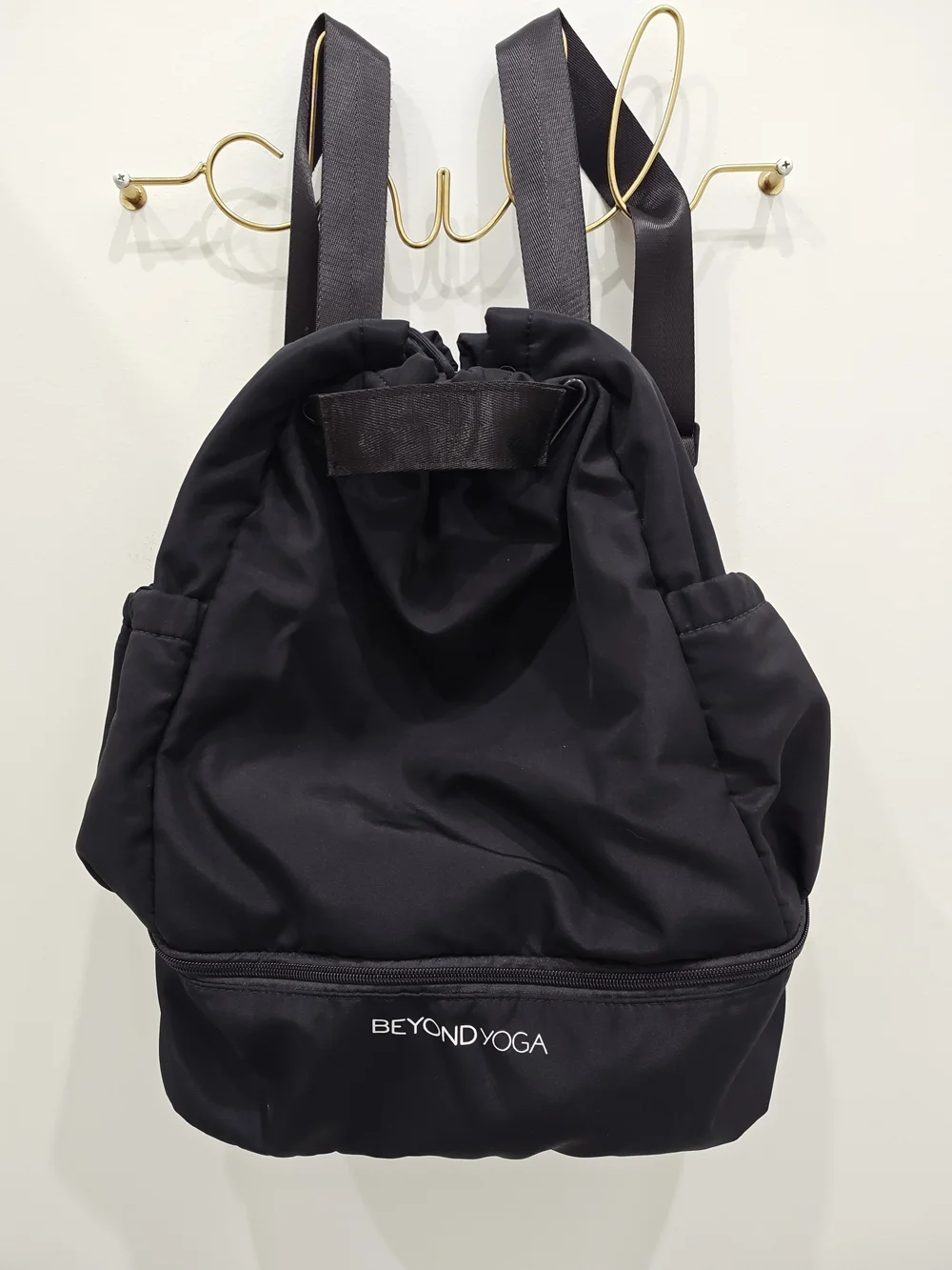 Beyond Yoga Black Convertible Drawstring Backpack with Front Zip Compartment
